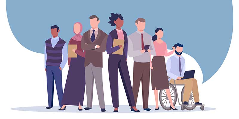 Vector of a multinational inclusive group of confident business people with a female leader