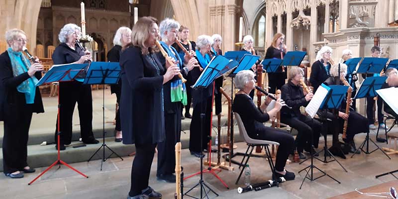 Recorder Orchestra performing in St. Andrews Church Cheddar